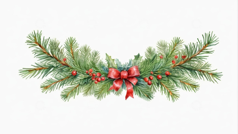 高清大图下载【趣麦麦图】水彩风格圣诞松枝装饰素材