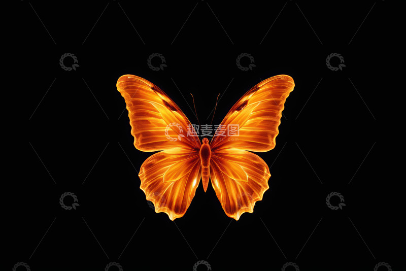高清大图下载【趣麦麦图】橙色蝴蝶黑色背景特写
