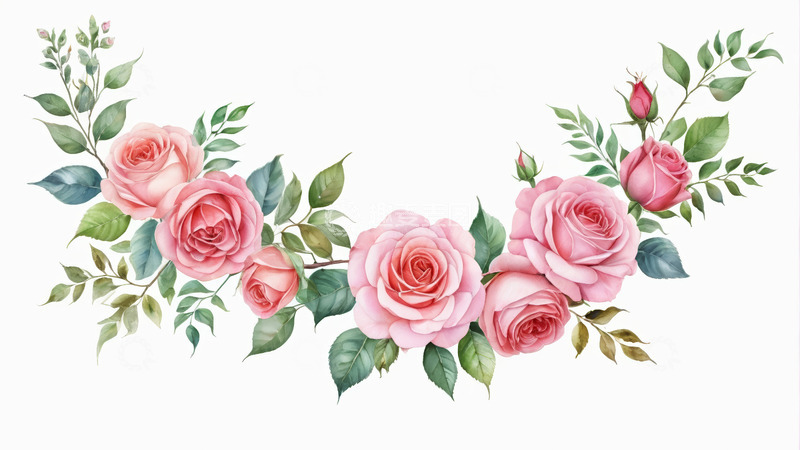 高清大图下载【趣麦麦图】粉色玫瑰花枝插画