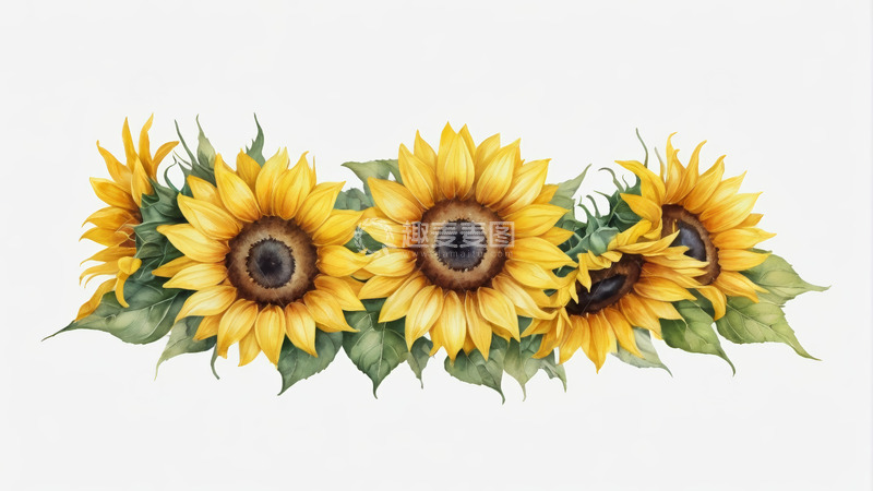 高清大图下载【趣麦麦图】横向排列向日葵插画