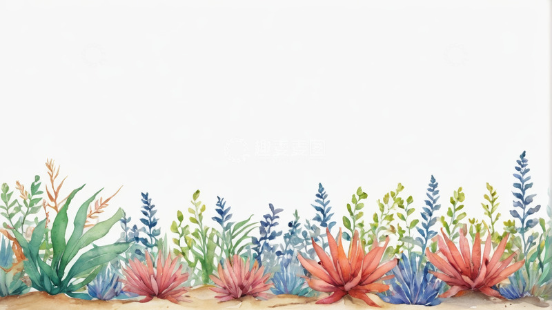 高清大图下载【趣麦麦图】水彩手绘植物边缘装饰素材