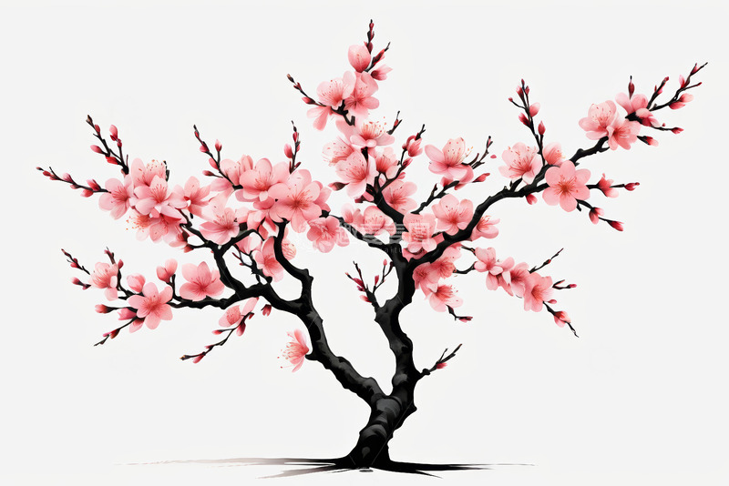 高清大图下载【趣麦麦图】盛开的粉色桃花插画