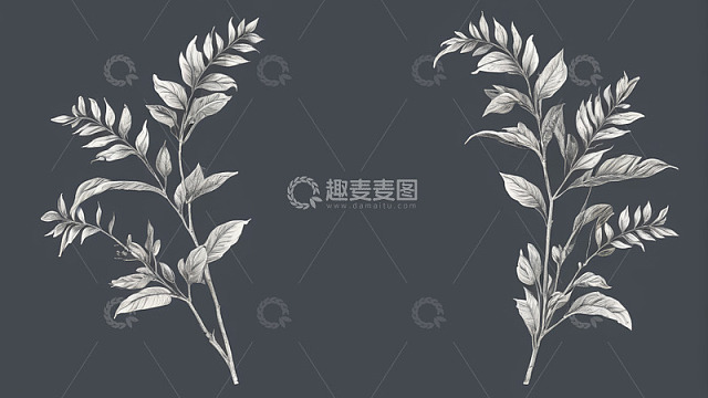深色背景植物枝叶插画