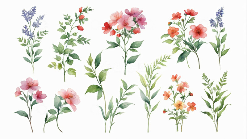 高清大图下载【趣麦麦图】手绘水彩花卉植物素材