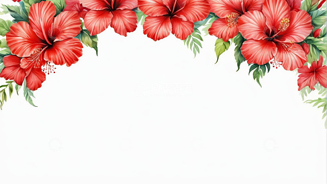 红色花卉装饰边框图案