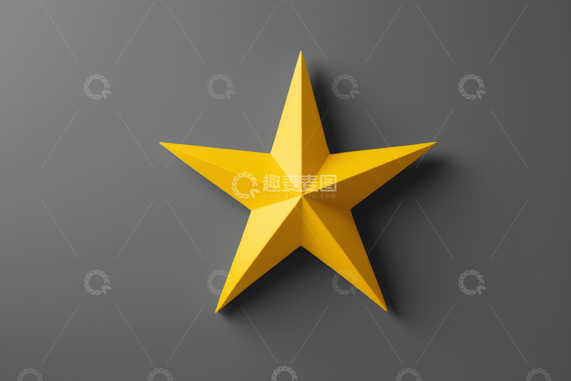 高清大图下载【趣麦麦图】灰色背景上的黄色立体五角星