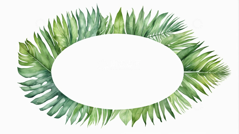 高清大图下载【趣麦麦图】绿色植物环绕的椭圆空白区域