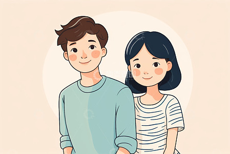 男女并肩站立微笑素材