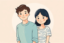 男女并肩站立微笑素材
