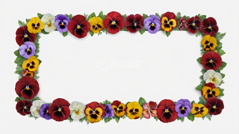 高清大图下载【趣麦麦图】三色堇花朵组成的矩形花环