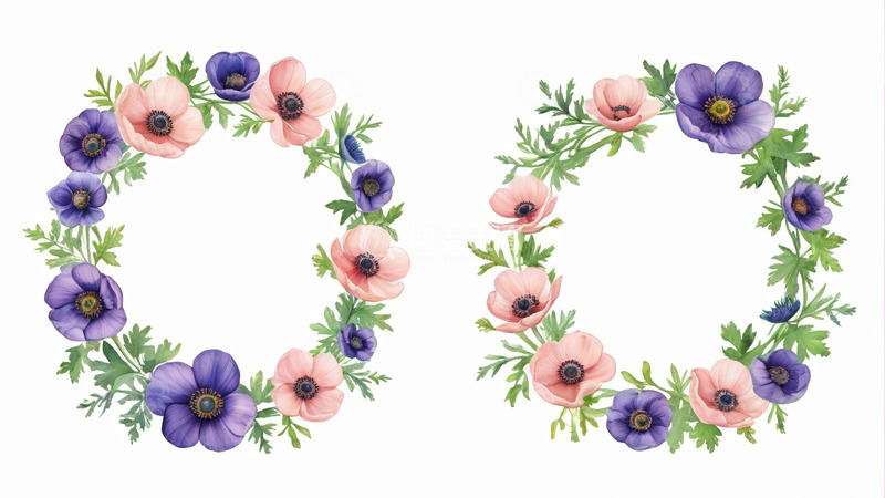 高清大图下载【趣麦麦图】手绘花卉花环图案