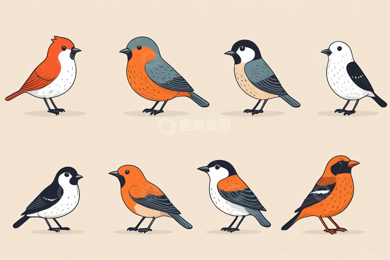 高清大图下载【趣麦麦图】多款卡通小鸟插画素材