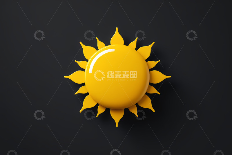 高清大图下载【趣麦麦图】黑色背景黄色立体太阳素材