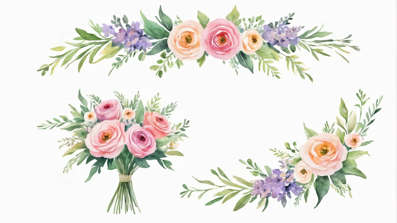 高清大图下载【趣麦麦图】水彩花卉装饰素材