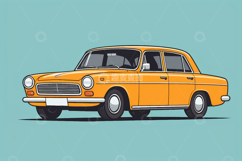 高清大图下载【趣麦麦图】复古黄色汽车动画素材