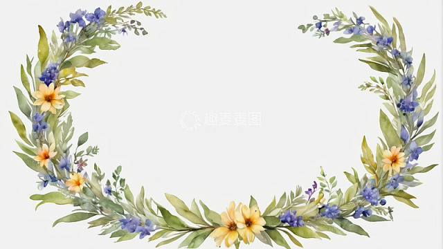 水彩花卉花环装饰图案