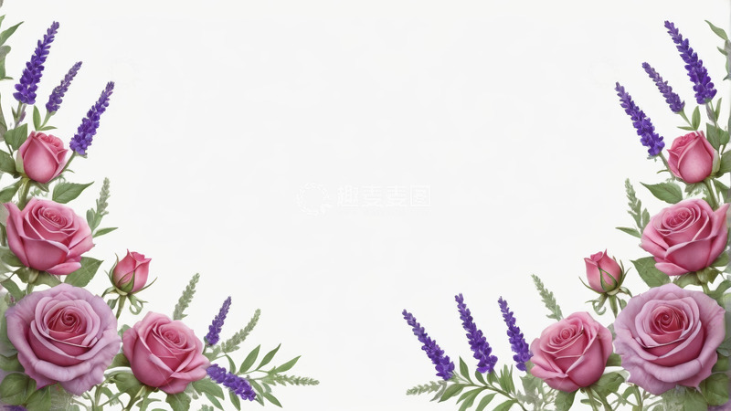 高清大图下载【趣麦麦图】粉色玫瑰与薰衣草边框素材