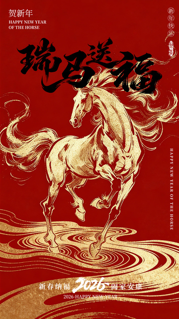 新年卡通3D马年海报