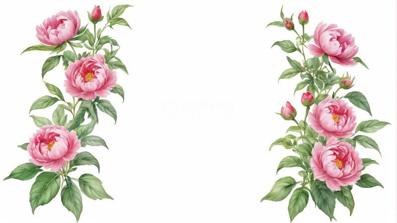 高清大图下载【趣麦麦图】双列粉色盛开牡丹花卉图案