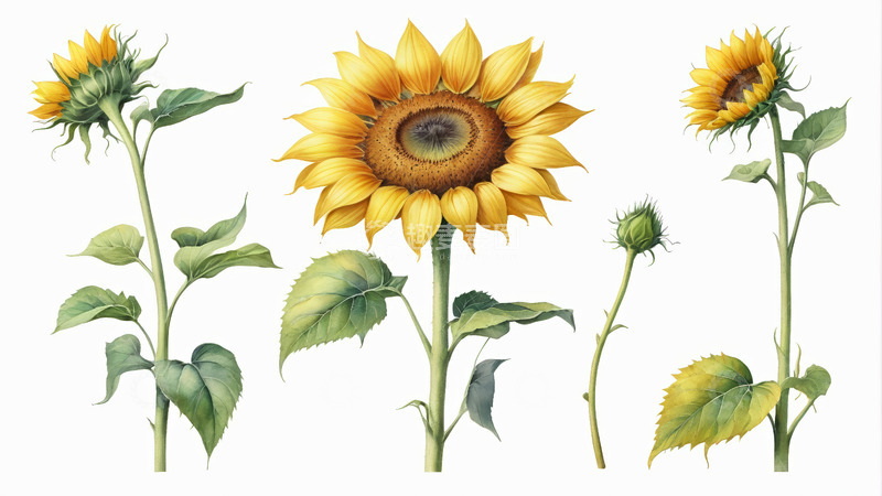 高清大图下载【趣麦麦图】多形态向日葵插画
