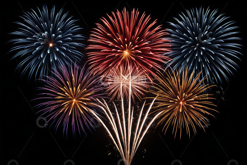 高清大图下载【趣麦麦图】夜空中绽放的多彩烟花