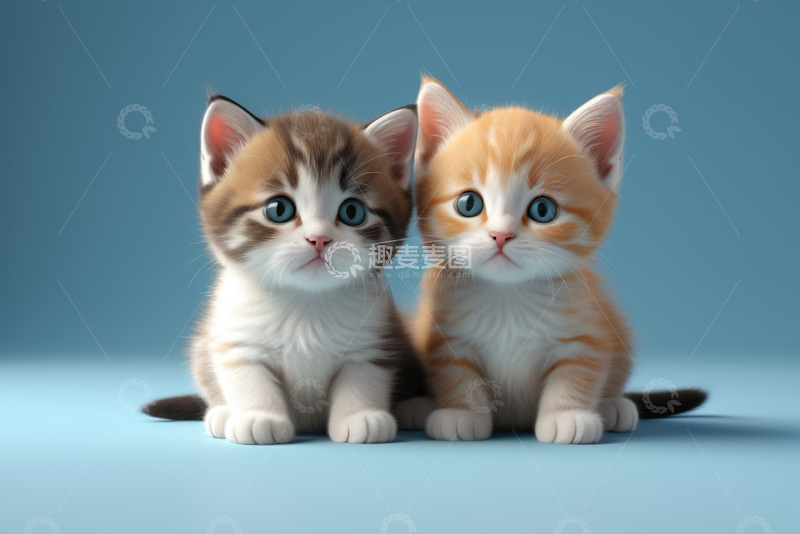 高清大图下载【趣麦麦图】两只可爱小猫特写