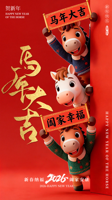 卡通马年3D海报