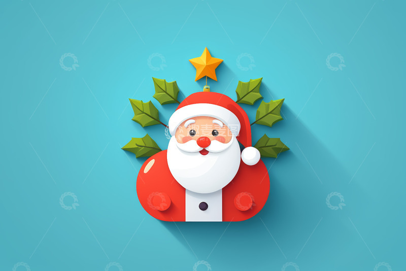 高清大图下载【趣麦麦图】蓝色背景上的卡通圣诞老人