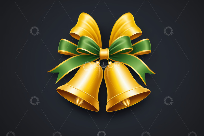高清大图下载【趣麦麦图】金色铃铛配绿色蝴蝶结装饰