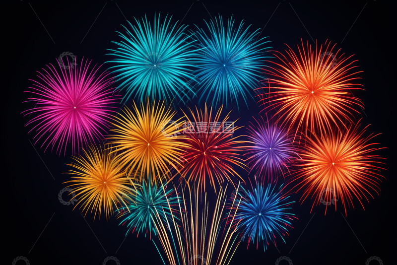 高清大图下载【趣麦麦图】夜空中绽放的多彩烟花