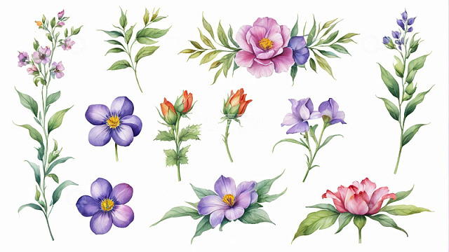 水彩风格花卉植物素材