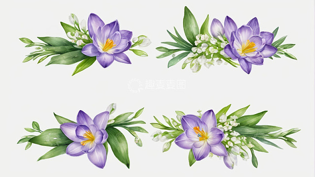 紫色花卉绿植装饰图案素材