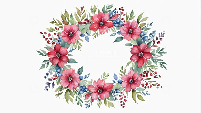 水彩花卉花环装饰图案