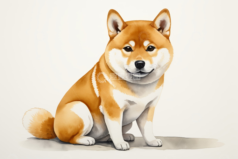 高清大图下载【趣麦麦图】坐姿柴犬插画素材