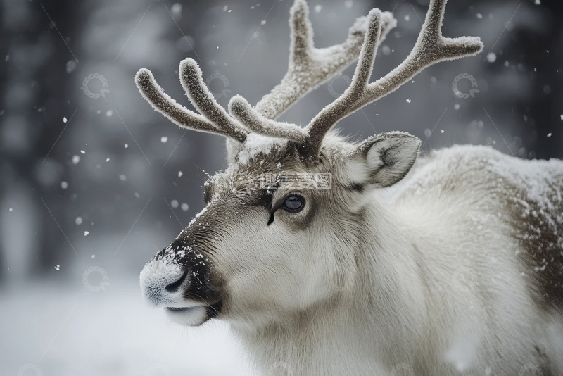 高清大图下载【趣麦麦图】冬季森林里行走的一头麋鹿