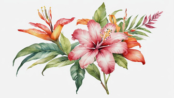 手绘热带花卉植物插画