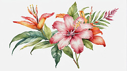 手绘热带花卉植物插画