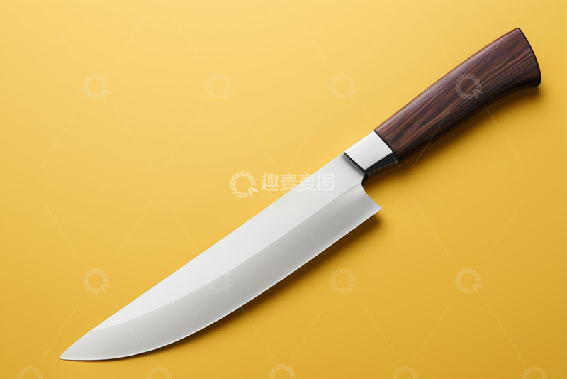 高清大图下载【趣麦麦图】黄底背景锋利厨刀特写