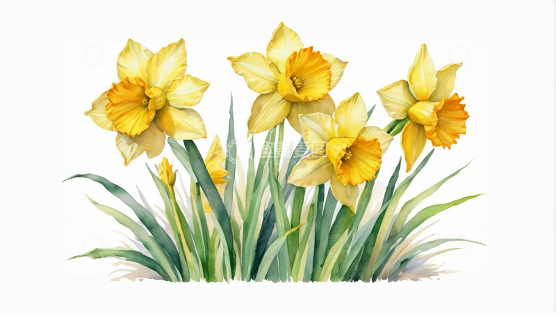 高清大图下载【趣麦麦图】黄色水仙花插画素材