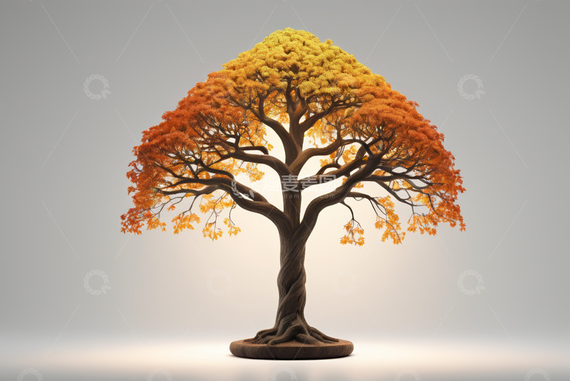 高清大图下载【趣麦麦图】秋季色彩斑斓的单棵树木