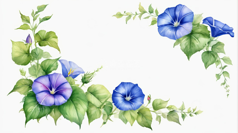 高清大图下载【趣麦麦图】蓝色牵牛花花卉装饰图案