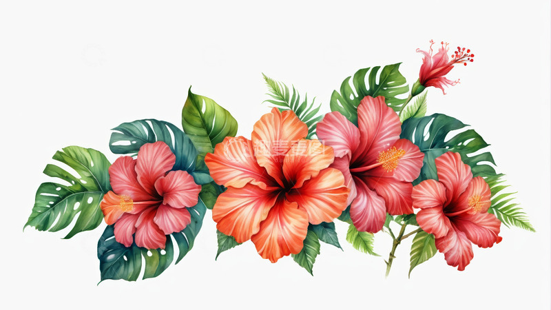 高清大图下载【趣麦麦图】热带花卉植物插画素材