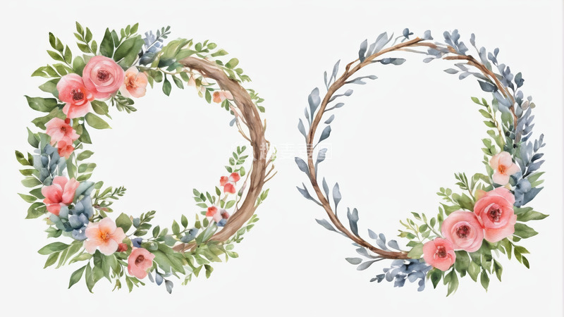 高清大图下载【趣麦麦图】水彩花卉装饰花环图案