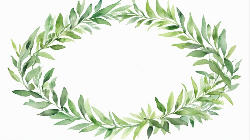 高清大图下载【趣麦麦图】绿色植物水彩花环设计素材