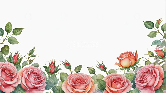 水彩风格玫瑰花卉边框素材