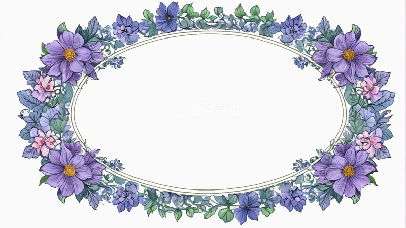高清大图下载【趣麦麦图】紫色花卉椭圆装饰边框