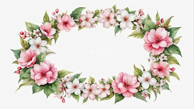 粉色花卉花环装饰图案