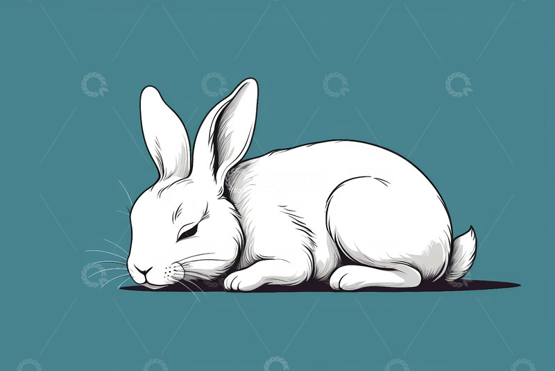 高清大图下载【趣麦麦图】趴着的白色兔子插画