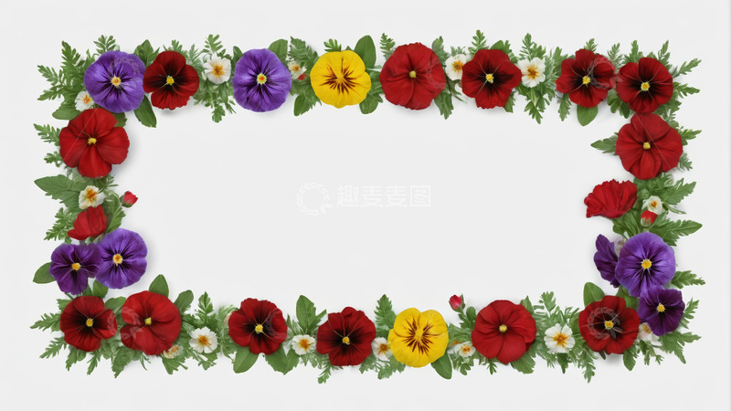 高清大图下载【趣麦麦图】彩色花卉组成的方形框架素材