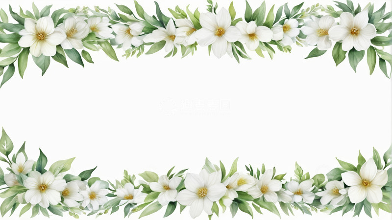 高清大图下载【趣麦麦图】白色花卉绿叶装饰边框